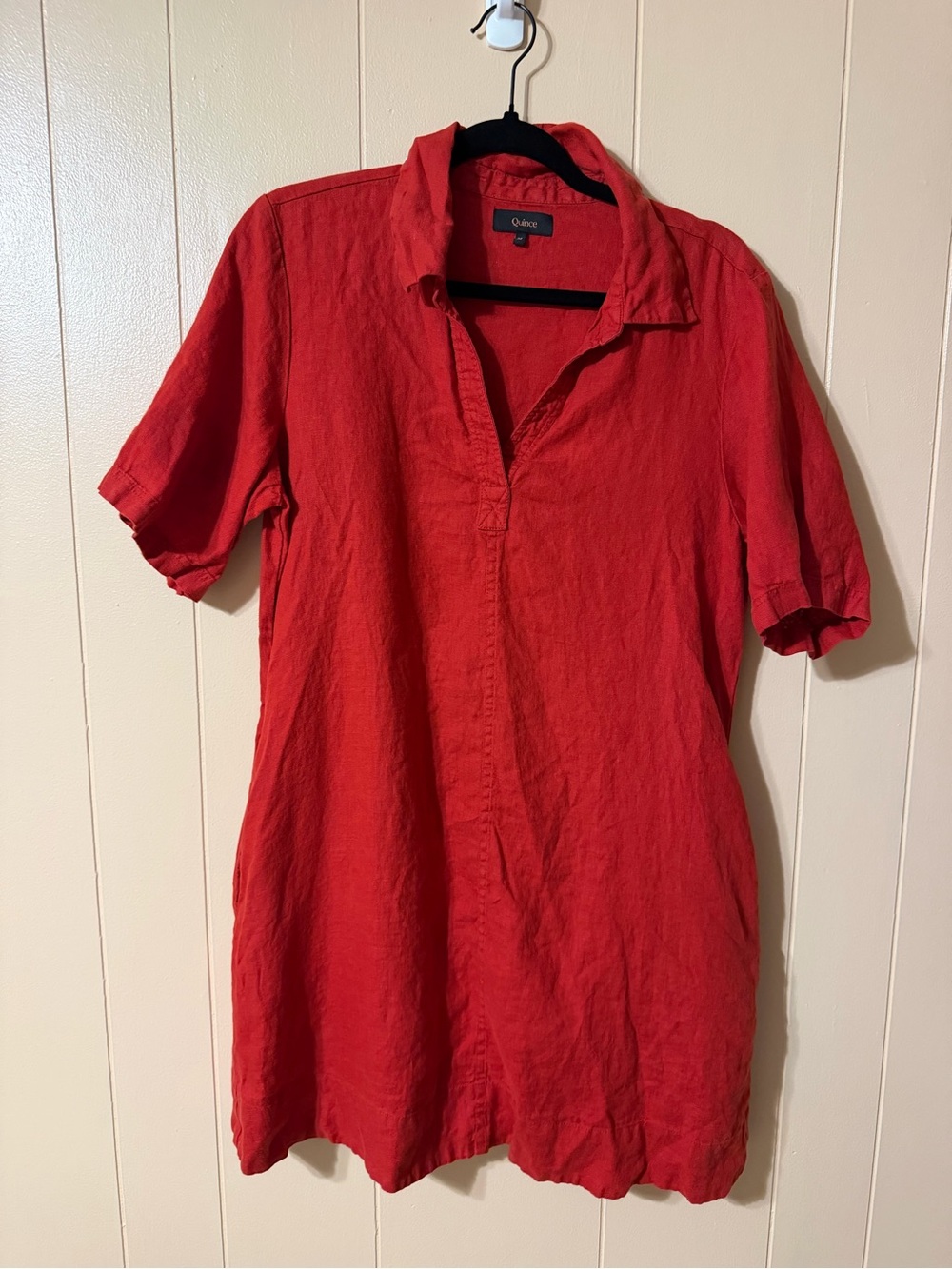 Quince Women’s Red Linen Short-Sleeve Tunic or dress